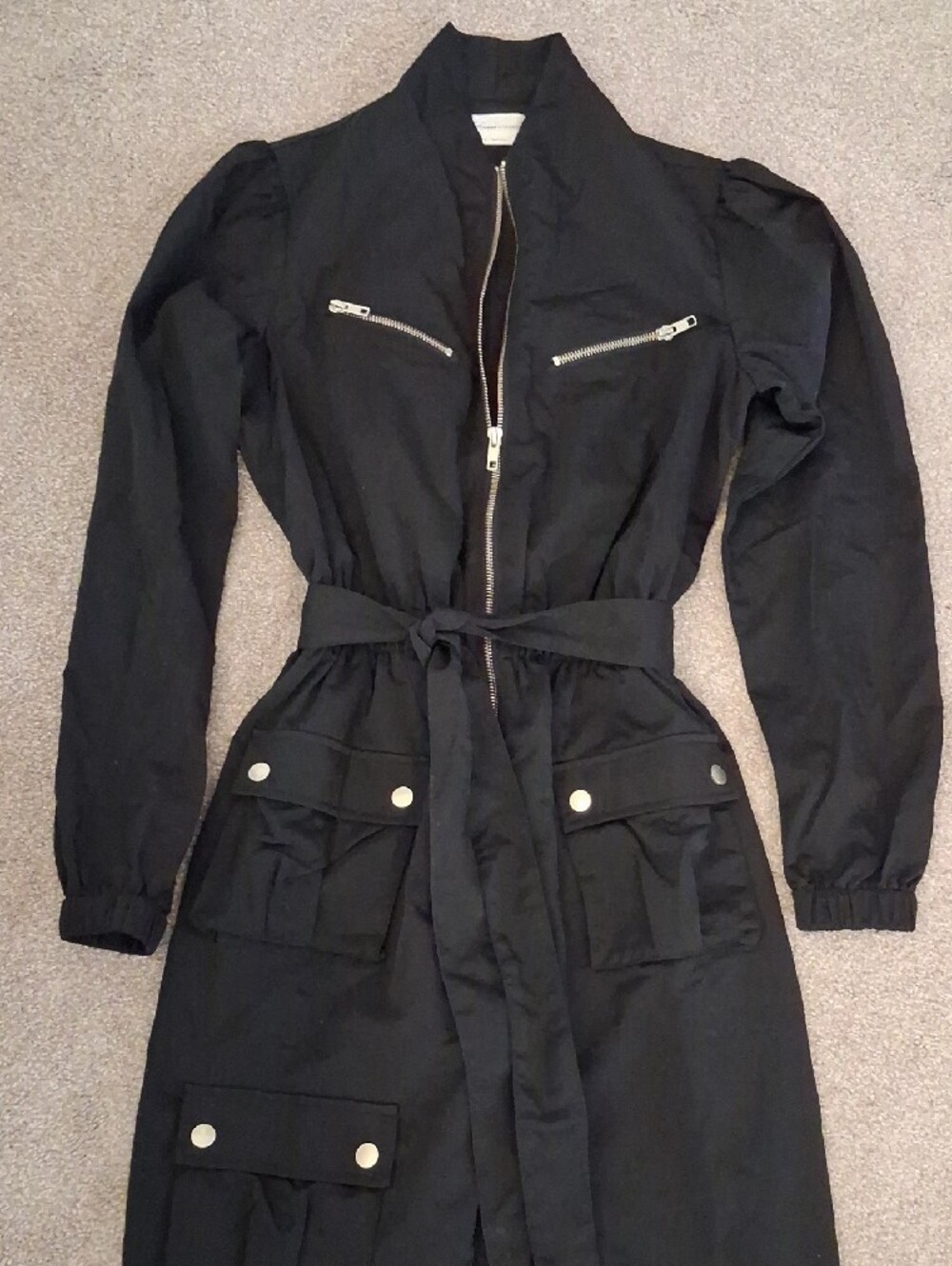 Lovers + Friends Revolve Black Belted Utility Jumpsuit Pockets-Puffed Sleeves XS